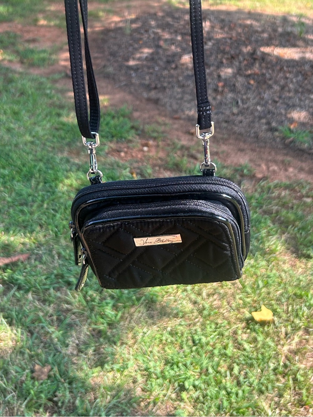 Vera Bradley Black Quilted Mini Crossbody Organizer Wallet Bag